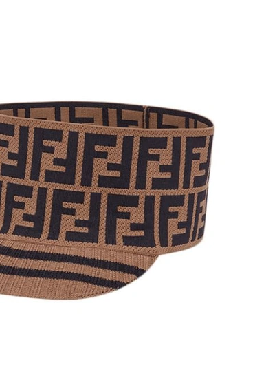 Shop Fendi Knit Logo Wide Band Cap In Brown