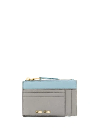 Shop Miu Miu Two-tone Madras Leather Wallet In Grey