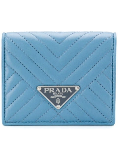 Shop Prada Quilted Small Wallet In Blue