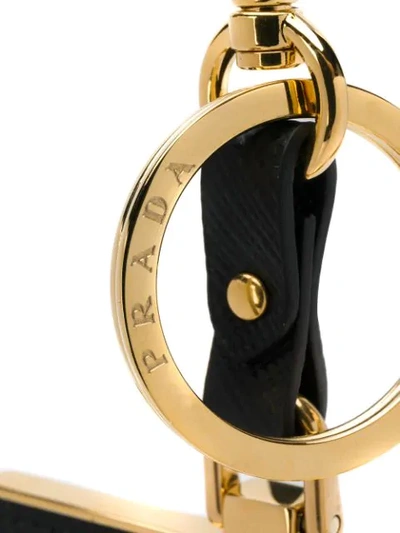 Shop Prada Signature Logo Keyring In Black