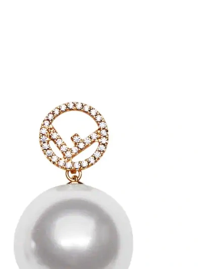 Shop Fendi F Motif Drop Earrings In F18a4-soft Gold +white +cr