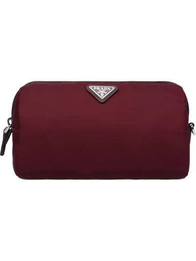 Shop Prada Logo Cosmetic Bag In Red