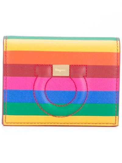 Shop Ferragamo Rainbow Gancini Card Case In Red