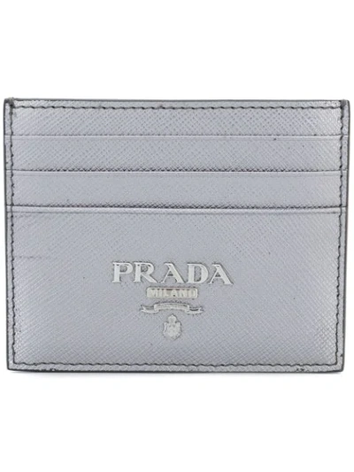 Shop Prada Saffiano Logo Cardholder - Metallic