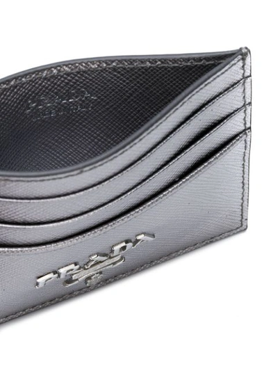 Shop Prada Saffiano Logo Cardholder - Metallic