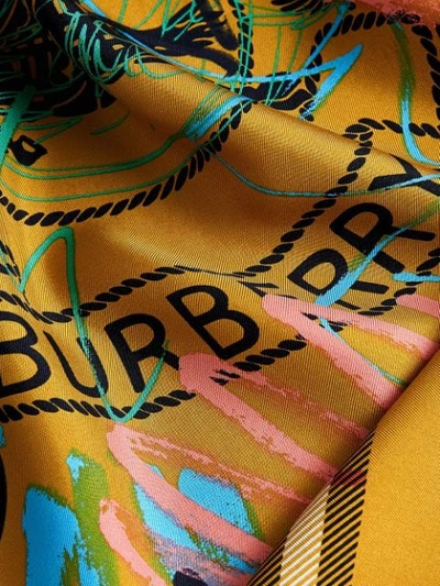 Shop Burberry Scribble Archive Logo Square Scarf - Yellow