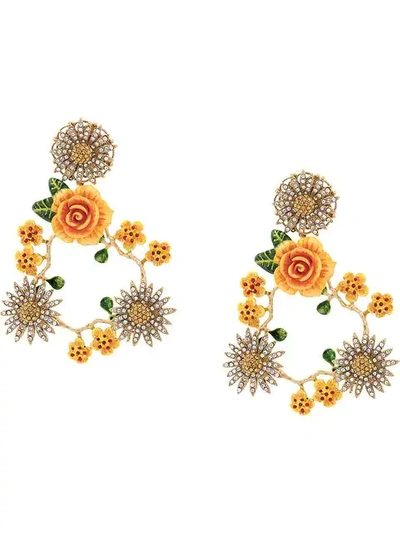 Shop Dolce & Gabbana Ornate Floral Earrings - Yellow