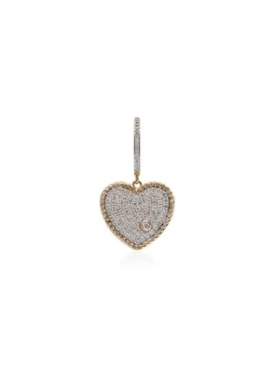 Shop Yvonne Léon 18k Yellow Gold Diamond Heart Hoop Earring