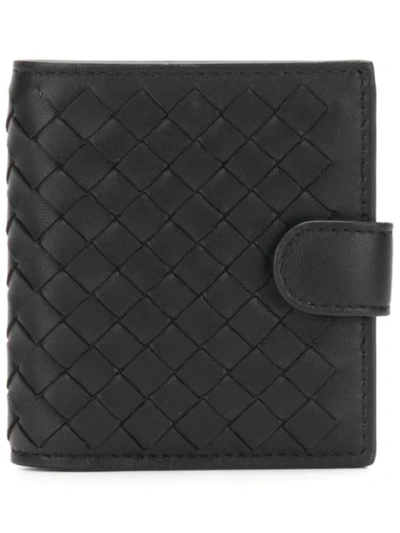 Shop Bottega Veneta Buttoned Intrecciato Weave Wallet In 1000 Black