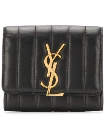 Shop Saint Laurent Small Vicky Wallet In 1000 - Nero