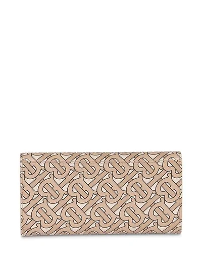 Shop Burberry Monogram Print Leather Continental Wallet In Neutrals