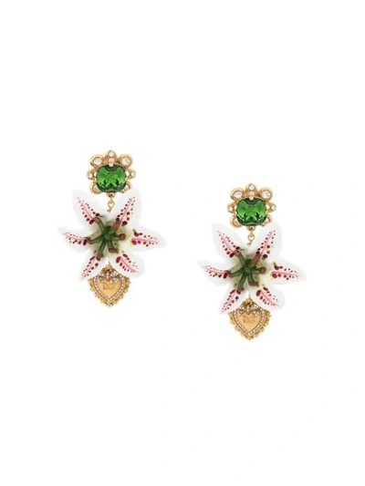 Shop Dolce & Gabbana Clip-on Drop Embellished Earrings In White