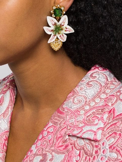 Shop Dolce & Gabbana Clip-on Drop Embellished Earrings In White