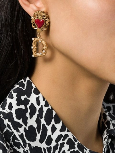 Shop Dolce & Gabbana Logo Heart Earrings In Gold