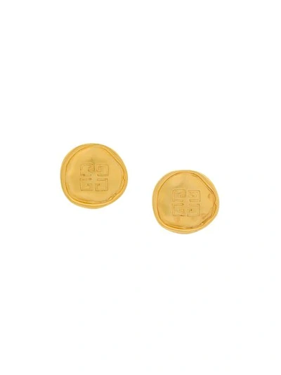 Shop Givenchy 1980s Brushed Logo Earrings In Gold