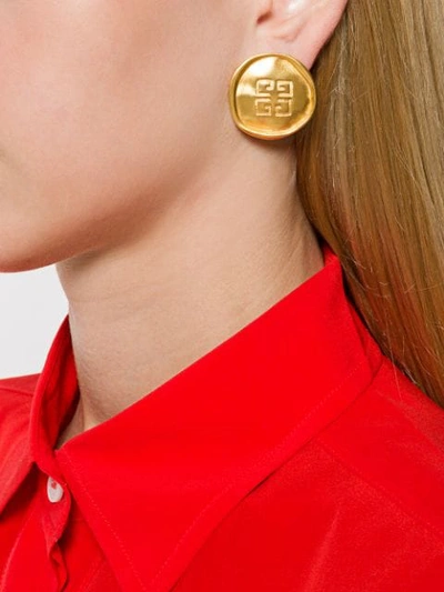 Shop Givenchy 1980s Brushed Logo Earrings In Gold