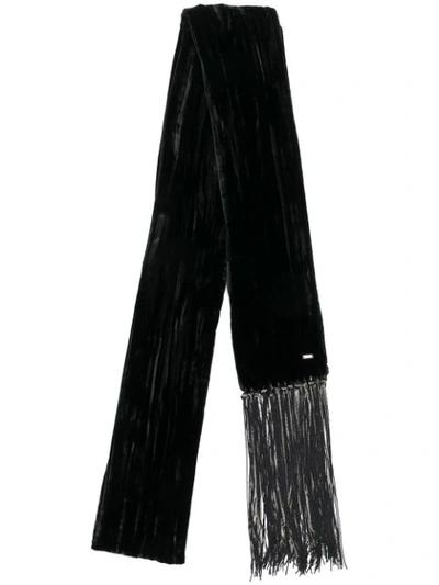 Shop Saint Laurent Long Fringe Scarf - Black