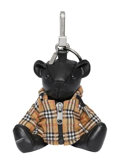 Shop Burberry Thomas Bear Charm In Vintage Check Hooded Top In Black
