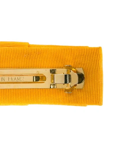 Pre-owned Celine  Satin Tie Logo Hair Barrette In Yellow