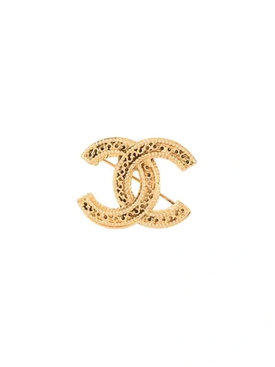 Shop Chanel Cc Logo Brooch - Gold