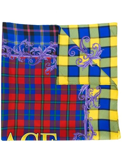 Shop Versace Checked Logo Scarf In Red