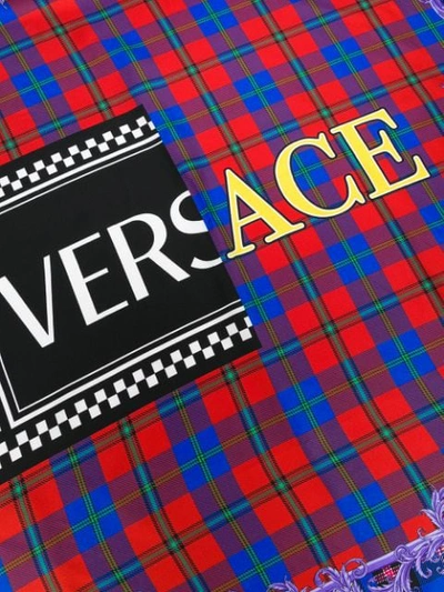 Shop Versace Checked Logo Scarf In Red