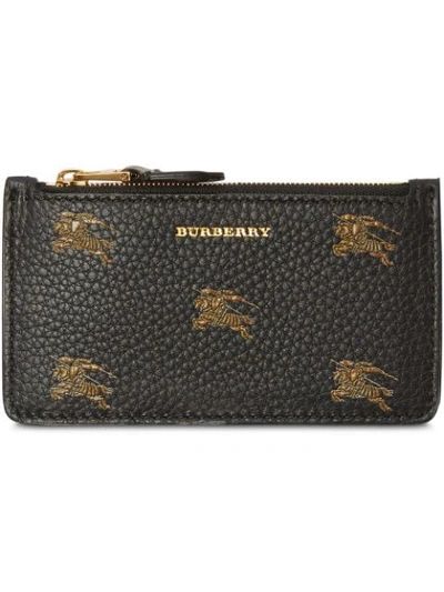 Shop Burberry Equestrian Knight Leather Zip Card Case In Black