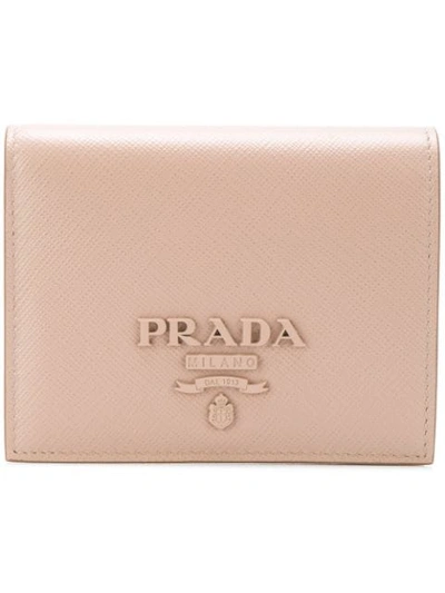 Shop Prada Compact Logo Wallet - Neutrals