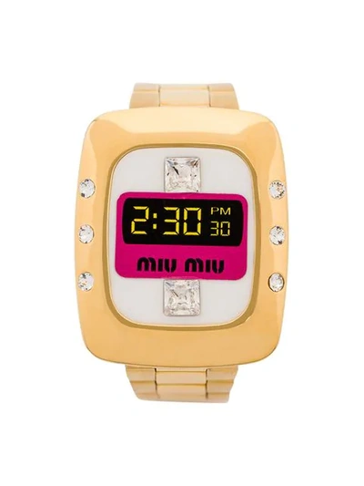 Shop Miu Miu Armbanduhr Mit Kristallen In Gold