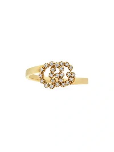 Shop Gucci 18kt Yellow Gold Diamond-encrusted Gg Running Ring In 8000