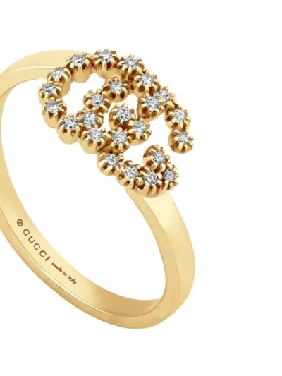 Shop Gucci 18kt Yellow Gold Diamond-encrusted Gg Running Ring In 8000