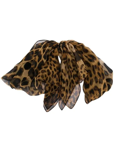 Shop Saint Laurent Leopard Print Tie Brooch In Neutrals