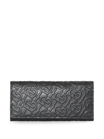 Shop Burberry Monogram Leather Continental Wallet In Black