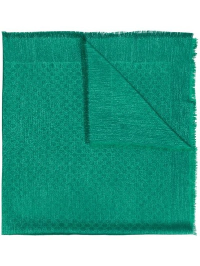 Shop Gucci Fringed Logo Scarf In Green
