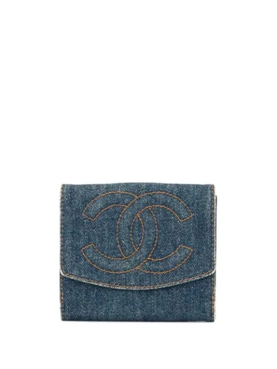 Pre-owned Chanel Logos Bifold Wallet In Blue
