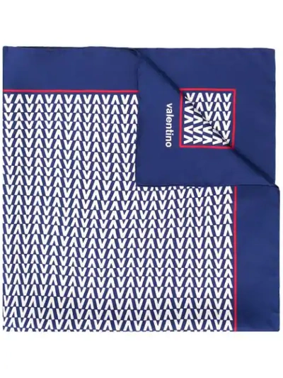 Shop Valentino Logo Print Neck Scarf In Blue