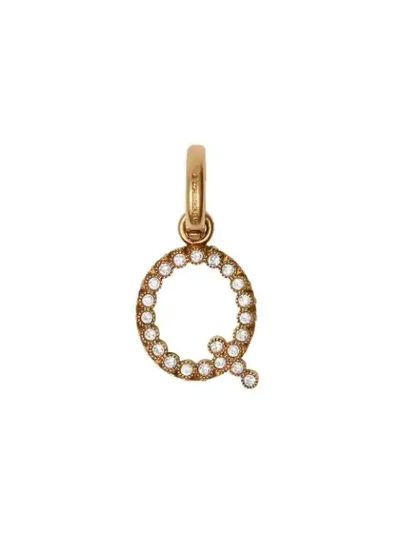 Shop Burberry Crystal ‘q' Alphabet Charm In Gold