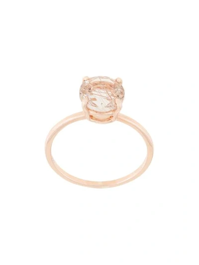 Shop Natalie Marie 14kt Rose Gold Precious Rutilated Quartz Ring In Neutrals