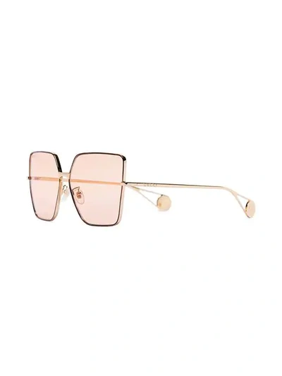 GUCCI EYEWEAR ROSE GOLD TINTED LENS SQUARE SUNGLASSES - 橘色