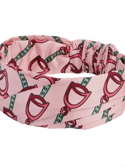 Shop Gucci Headband With Stirrups Print In Pink