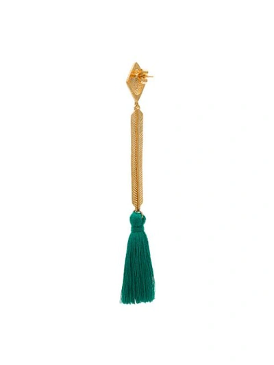 Shop Marte Frisnes Gold Metallic And Green Izzy Sterling Silver Tassel Drop Earrings