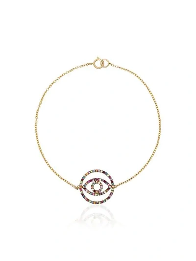 Shop Ileana Makri 18kt Yellow Gold Rainbow Sapphire Circle Eye Bracelet In Multicoloured