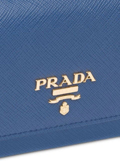 Shop Prada Logo Plaque Credit Card Wallet In Blue