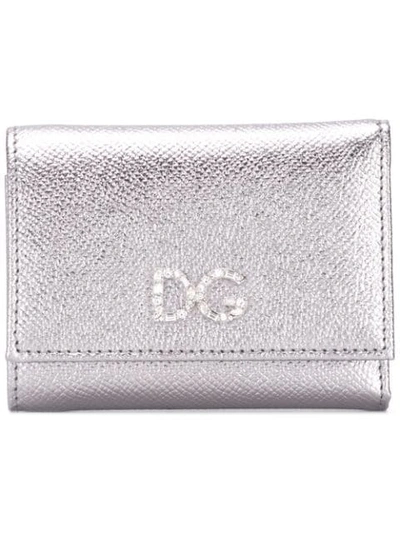 Shop Dolce & Gabbana Crystal Dg Logo Wallet In Silver