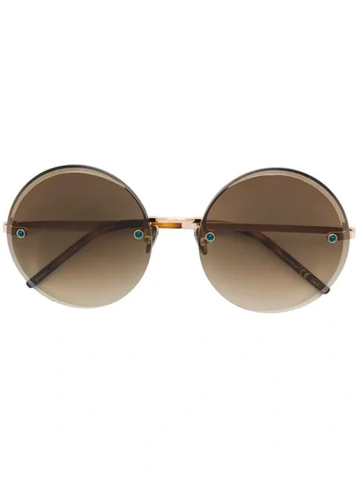 Shop Pomellato Eyewear Crystal Embellished Round Sunglasses In Gold ,brown