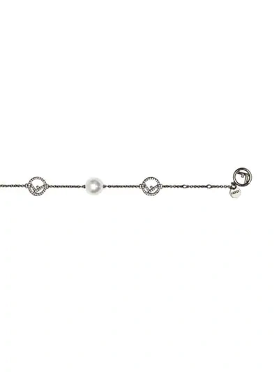 Shop Fendi Logo Charm Chain Bracelet In F18a5-ruthenium Ultra Blac