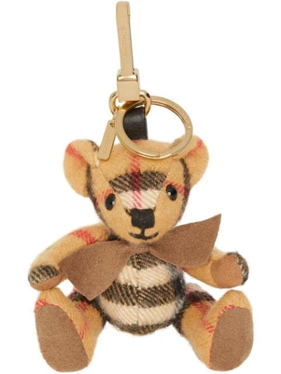 Shop Burberry Thomas Bear Charm In Vintage Check Cashmere In Yellow