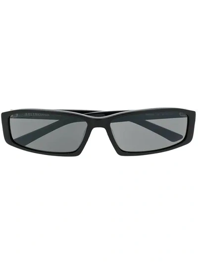 Shop Balenciaga Narrow Rectangular-frame Sunglasses In Black