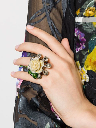 Shop Dolce & Gabbana Crystal Rose Ring In White