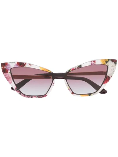 Shop Dolce & Gabbana Floral Print Cat Eye Sunglasses In Red